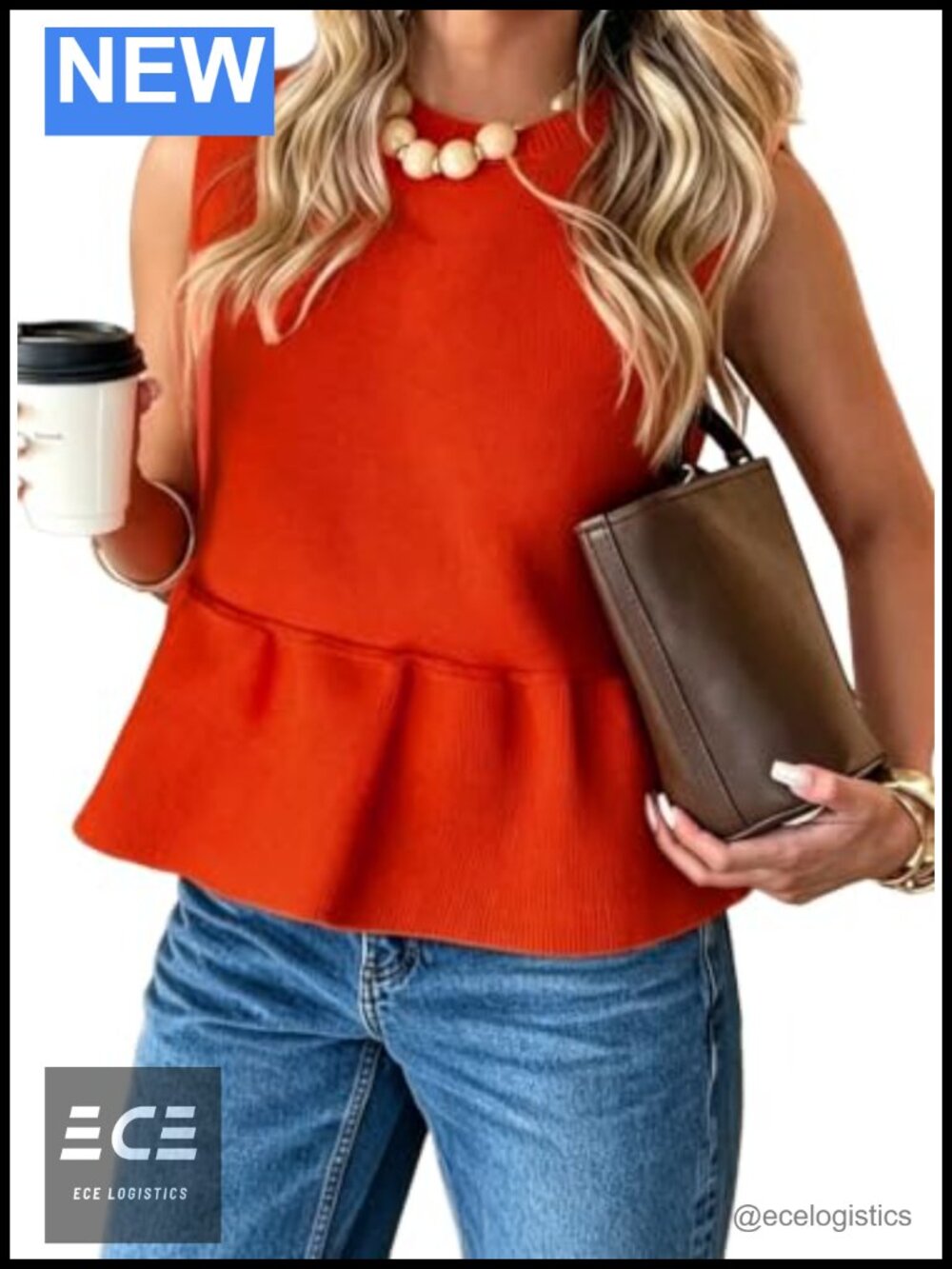 Pink Queen Womens Sweater Vest Sleeveless Peplum Ruffle Babydoll Knit Top